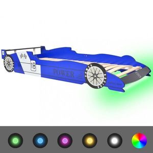 Detská posteľ závodné auto s LED svetlom Dekorhome Modrá vyobraziť