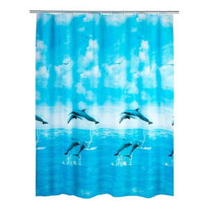 Modrý sprchový záves Wenko Dolphin, 180 × 200 cm vyobraziť