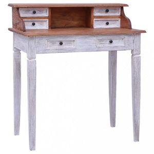Písací stôl zo zásuvkami masívne drevo Dekorhome Biela / hnedá vyobraziť