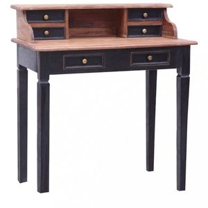 Písací stôl zo zásuvkami masívne drevo Dekorhome Čierna / hnedá vyobraziť