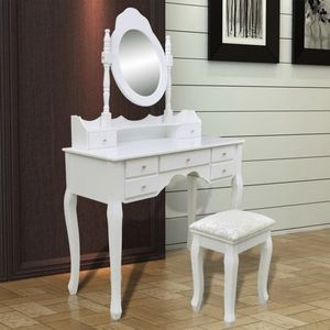 Toaletný stolík s taburetom biela / drevo vyobraziť