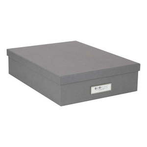 Sivý úložný box s menovkou na dokumenty Bigso Box of Sweden Oskar, veľkosť A4 vyobraziť