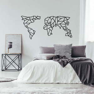 Čierna kovová nástenná dekorácia Geometric World Map, 120 × 58 cm vyobraziť