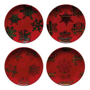 Súprava 4 červeno-čiernych dezertných tanierov z kameniny Casafina Snowflake, ø 21, 6 cm vyobraziť
