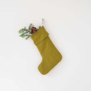 Zelená vianočná ľanová závesná dekorácia Linen Tales Christmas Stocking vyobraziť