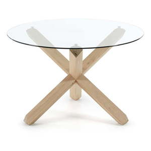 Dubový jedálenský stôl se skleněnou doskou Kave Home Nori, ø 120 cm vyobraziť