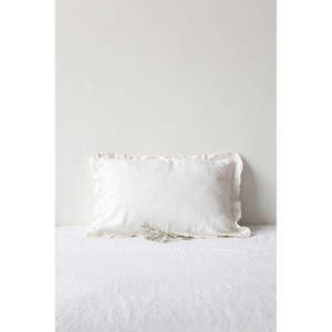Biela ľanová obliečka na vankúš s riaseným lemom Linen Tales, 50 x 60 cm vyobraziť