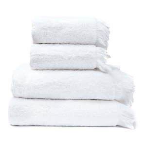 Sada 2 bielych uterákov a 2 osušiek zo 100% bavlny Bonami Selection, 50 × 90 + 70 × 140 cm vyobraziť