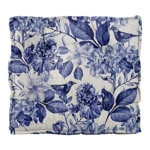 Vankúš na sedenie Linen Square Blue Flowers, šírka 37 cm vyobraziť