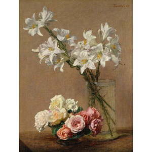 Reprodukcia obrazu Henri Fantin-Latour - Roses and Lilies, 45 × 60 cm vyobraziť