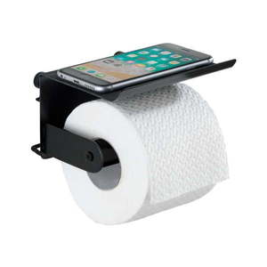 Čierny nástenný držiak na toaletný papier s podložkou na mobil Wenko Classic Plus vyobraziť