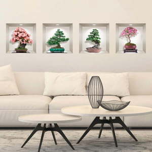 Sada 4 3D samolepiek na stenu Ambiance Bonsai of Seasons vyobraziť