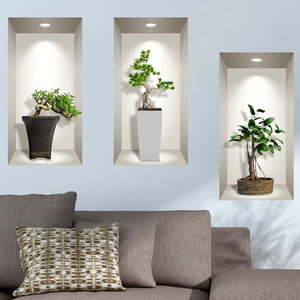 Súprava 3 3D samolepiek na stenu Ambiance Bonsai Plants vyobraziť
