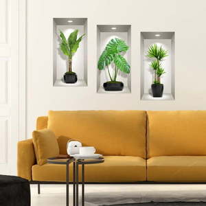 Sada 3 3D samolepiek na stenu Ambiance Green Plants vyobraziť