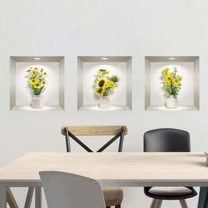 Sada 3 3D samolepiek na stenu Ambiance Yellow Flowers vyobraziť