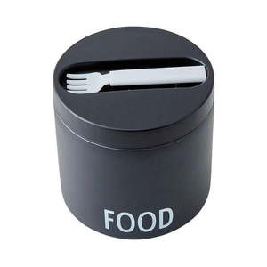 Čierny desiatový termobox s lyžicou Design Letters Food, výška 11, 4 cm vyobraziť