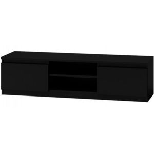 Televizní stolek DELUKO s dřevěnou policí 140 cm černý mat vyobraziť