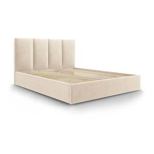 Béžová zamatová dvojlôžková posteľ Mazzini Beds Juniper, 160 x 200 cm vyobraziť