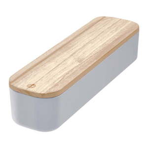 Sivý úložný box s vekom z dreva paulownia iDesign Eco, 9 x 36, 5 cm vyobraziť