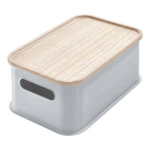 Sivý úložný box s vekom z dreva paulownia iDesign Eco Handled, 21, 3 x 30, 2 cm vyobraziť