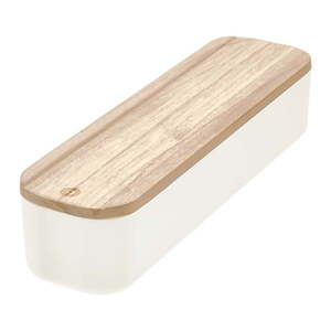 Biely úložný box s vekom z dreva paulownia iDesign Eco, 9 x 36, 5 cm vyobraziť