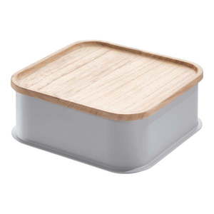 Sivý úložný box s vekom z dreva paulownia iDesign Eco, 21, 3 x 21, 3 cm vyobraziť