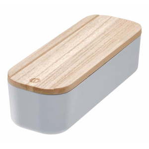 Sivý úložný box s vekom z dreva paulownia iDesign Eco, 9 x 27, 5 cm vyobraziť