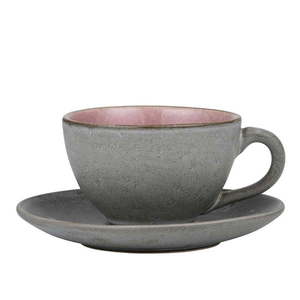 Sivo-ružová kameninová šálka s tanierikom Bitz Premium, 220 ml vyobraziť