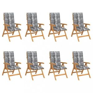 Skladacia záhradná stolička s poduškami 8 ks teak / látka Dekorhome Sivá kocka vyobraziť