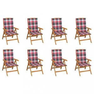 Skladacia záhradná stolička s poduškami 8 ks teak / látka Dekorhome Biela / červená vyobraziť