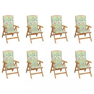 Skladacia záhradná stolička s poduškami 8 ks teak / látka Dekorhome Kvety vzor vyobraziť