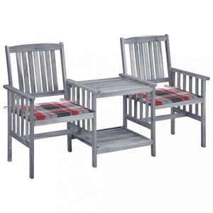 Zaradné stoličky so stolíkom akácia / látka Dekorhome Biela / červená vyobraziť