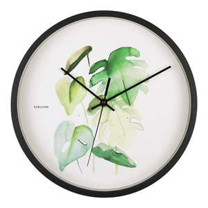 Zeleno-biele nástenné hodiny v čiernom ráme Karlsson Monstera, ø 26 cm vyobraziť