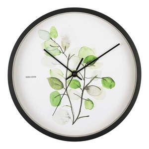 Zeleno-biele nástenné hodiny v čiernom ráme Karlsson Eucalyptus, ø 26 cm vyobraziť