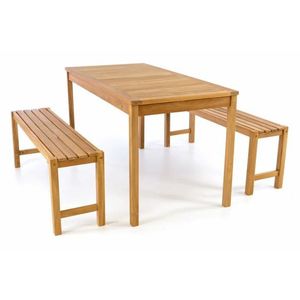 Záhradný set lavíc a stola DIVERO - ošetrené teakové drevo - 135 cm vyobraziť