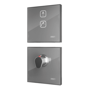 Sanela - Elektronické dotykové ovládanie sprchy s termostatickým ventilom, farba svetlo šedá REF 9006, podsvietenie azúrové, 24 V DC vyobraziť