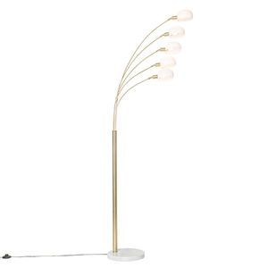 Dizajnové stojace svietidlo mosadz s opálovým sklom 5-svetlo - Sixties Marmo vyobraziť