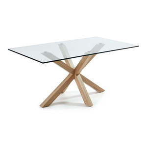 Sklenený jedálenský stôl s prírodným podnožím Kave Home, 160 x 90 cm vyobraziť