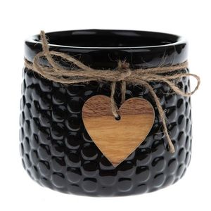 Keramický obal na kvetináč Wood heart čierna, 9 x 12, 5 cm vyobraziť