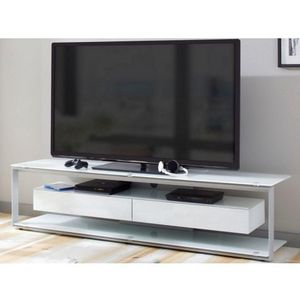 Široký TV stolík Typ, šedý kov/biele sklo% vyobraziť