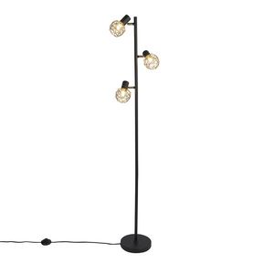 Dizajnová stojaca lampa čierna so zlatým nastaviteľným 3 svetlom - Mesh vyobraziť
