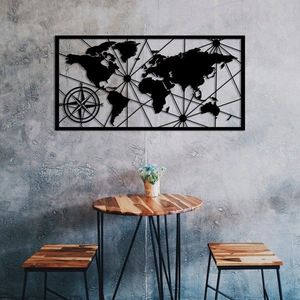 Nástenná kovová dekorácia Mapa sveta kompas 100x50 cm čierna vyobraziť