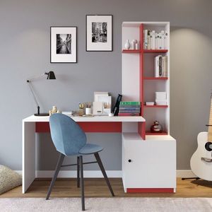 Písací stôl s regálom Masi biely/červený vyobraziť