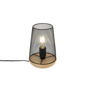 Dizajnová stolná lampa čierna s drevom - Bosk vyobraziť