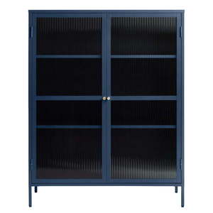 Modrá kovová vitrína Unique Furniture Bronco, výška 140 cm vyobraziť