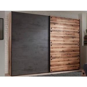 Šatník s posuvnými dverami Dover, 270 cm, zrubová doska / tmavý betón% vyobraziť