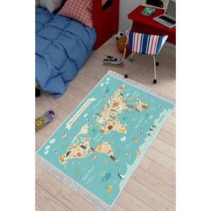 Dětský koberec Mapa zvířecího světa 80x150 cm modrý vyobraziť