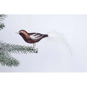 Súprava 3 hnedých sklenených vianočných ozdôb v tvare vtáčika Ego Dekor vyobraziť