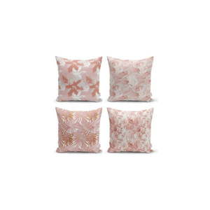 Súprava 4 dekoratívnych obliečok na vankúše Minimalist Cushion Covers Pink Leaves, 45 x 45 cm vyobraziť