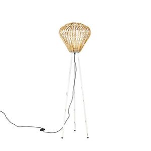 Vidiecka stojaca lampa statív bambus s bielou - Canna Diamond vyobraziť
